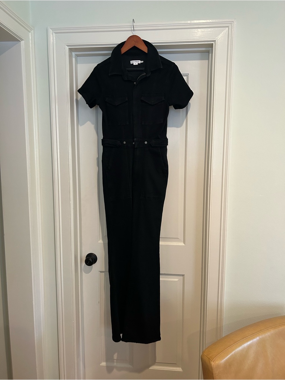 Good American Black Short-Sleeve Zip-Front Jumpsuit